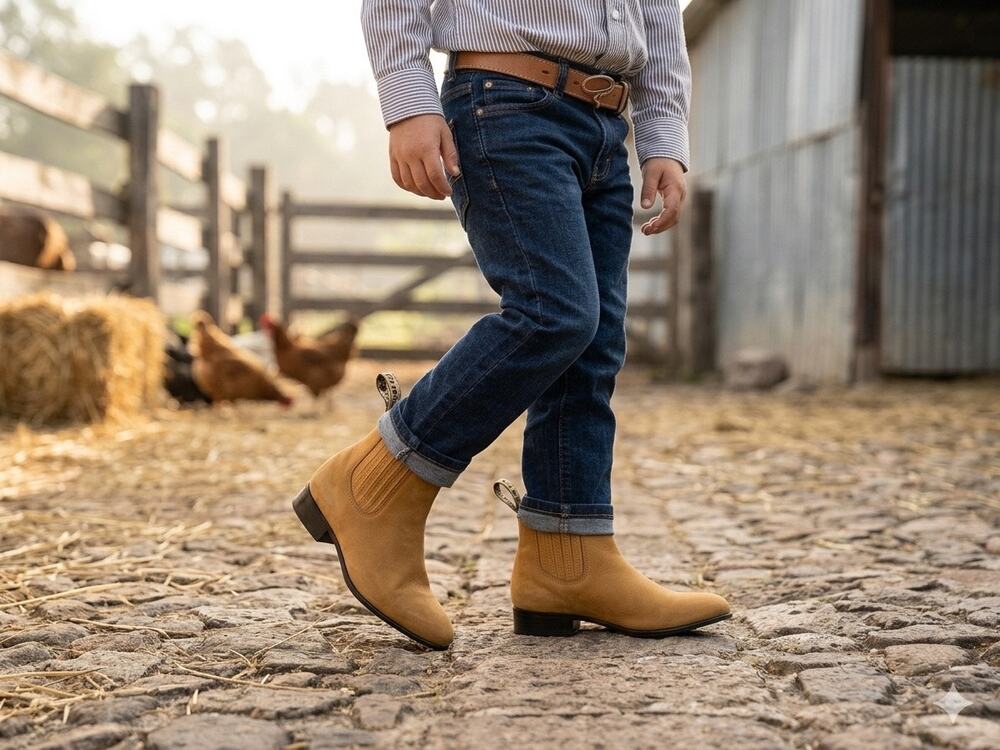 Boys El Potrillo Botines Charros Camel Nubuck Western Boots Sz MX 22 / US 3Y